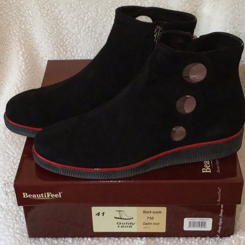 Beautifeel Sz 41 Goldy Black Suede Bootie